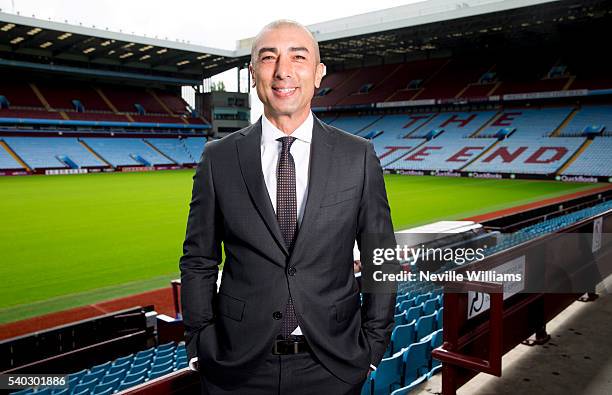 New manager Roberto Di Matteo of Aston Villa poses for a picture at Villa Park on June 15, 2016 in Birmingham, England.