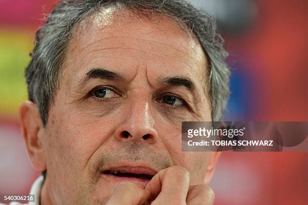 Austria's coach Marcel Koller holds a press conference at their training ground in Mallemort, on June 15 during the Euro 2016 football tournament. /...
