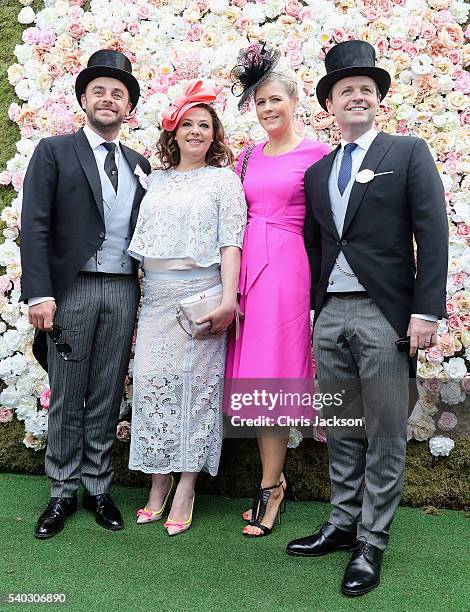 Anthony McPartlin, Lisa Armstrong, Ali Astall and Declan Donnelly arrive for the second day of Royal Ascot at Ascot Racecourse on June 15, 2016 in...