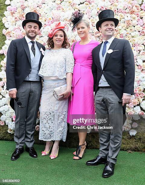 Anthony McPartlin, Lisa Armstrong, Ali Astall and Declan Donnelly arrive for the second day of Royal Ascot at Ascot Racecourse on June 15, 2016 in...