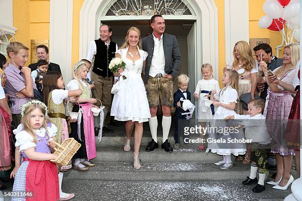 Bride Renata Kochta, wearing a Dirndl by Astrid Soell and her husband Thomas Frank during the wedding of Renata Kochta and Thomas Frank at the...