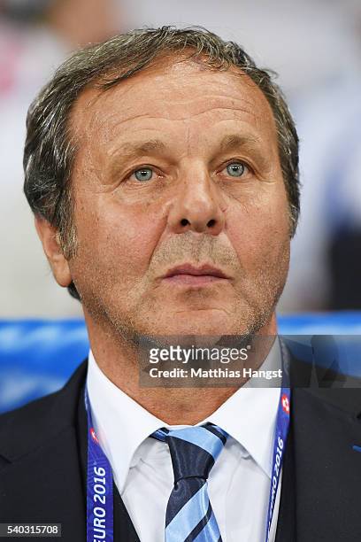 Jan Kozak head coach of Slovakia looks on during the UEFA EURO 2016 Group B match between Russia and Slovakia at Stade Pierre-Mauroy on June 15, 2016...