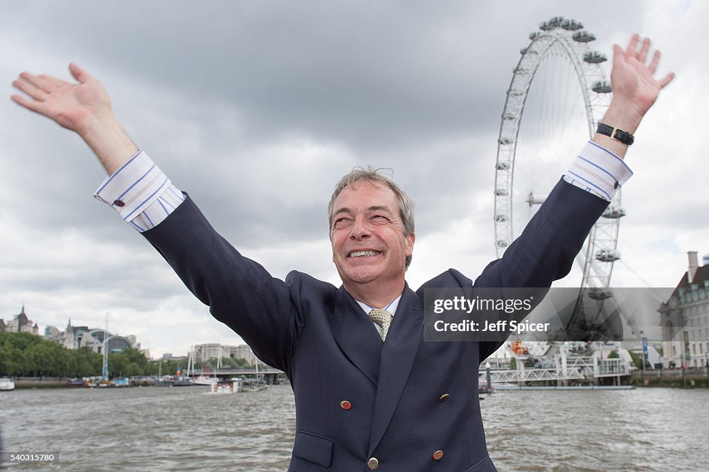 Nigel Farage Joins Fishing For Leave On A Flotilla Down The Thames