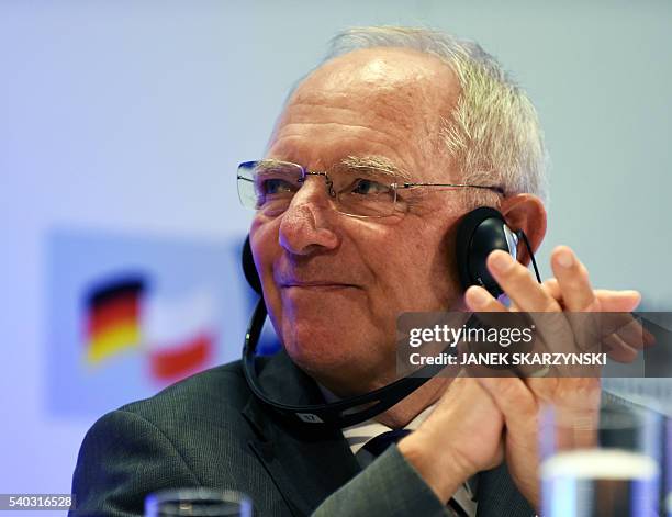 German Federal Minister of Finance Wolfgang Schaeuble addresses the audience after he was awarded with the special prize of the board of the...