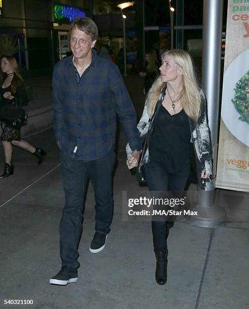 Tony Hawk and Erin Lee are seen on June14, 2016 in Los Angeles, California.