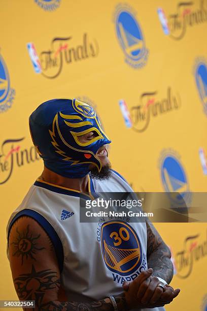 Professional wrestler, Rey Mysterio arrives before Game Five of the 2016 NBA Finals between the Cleveland Cavaliers and the Golden State Warriors on...