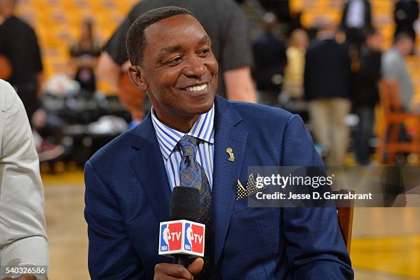 Close up shot of former NBA player, Isiah Thomas after Game Five of the 2016 NBA Finals between Cleveland Cavaliers and against the Golden State...