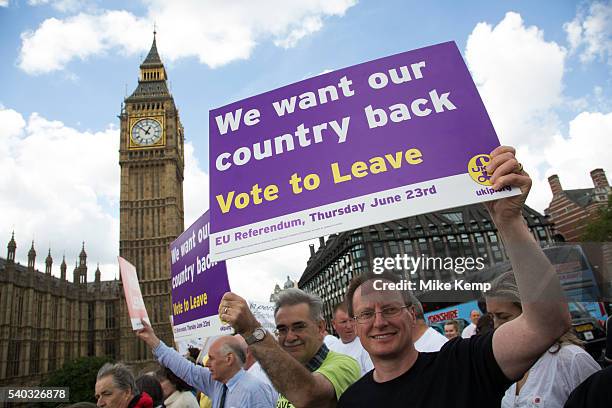 As a flotilla of fishing vessels on the River Thames arrive outside the Houses of Parliament, protesters gather to cheer them on as part of the Vote...