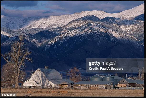 ranch near rocky mountains - montana ranch stock pictures, royalty-free photos & images