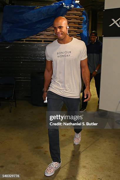 Richard Jefferson of the Cleveland Cavaliers arrives before Game Five of the 2016 NBA Finals against the Golden State Warriors on June 13, 2016 at...