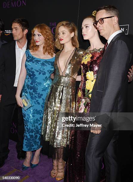 Actors Desmond Harrington, Christina Hendricks, Bella Heathcote, Elle Fanning and director Nicolas Winding Refn arrive at the premiere of Amazon's...