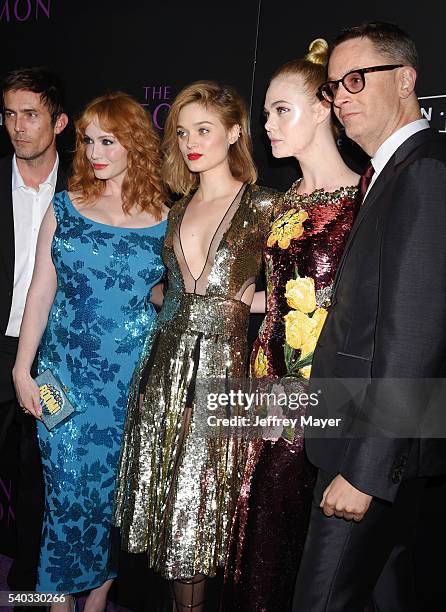 Actors Desmond Harrington, Christina Hendricks, Bella Heathcote, Elle Fanning and director Nicolas Winding Refn arrive at the premiere of Amazon's...