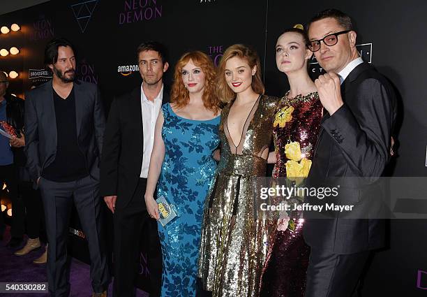 Actors Keanu Reeves, Desmond Harrington, Christina Hendricks, Bella Heathcote, Elle Fanning and director Nicolas Winding Refn arrive at the premiere...