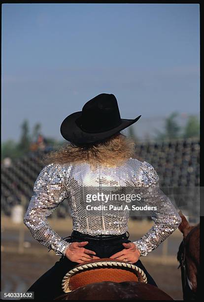 rodeo cowgirl on horseback - sequin blouse stock pictures, royalty-free photos & images