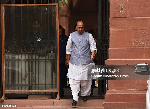 Union Home Minister Rajnath Singh coming out after Cabinet meeting at South block on June 15, 2016 in New Delhi, India. The Union Cabinet on...