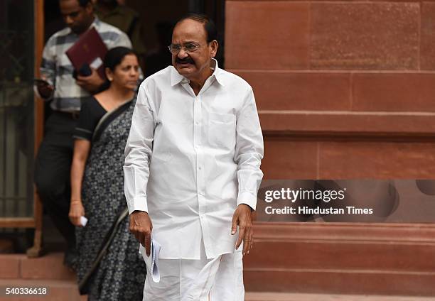 Union Minister of Urban Development, Housing and Urban Poverty Alleviation and Parliamentary Affairs Venkaiah Naidu coming out after Cabinet Meeting...