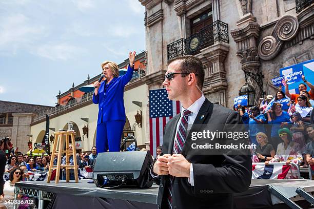 Democratic presidential candidate Hillary Clinton attends a campaign rally at La Fachada Plaza Mexico as Secret Service watch, June 6, 2016 in...