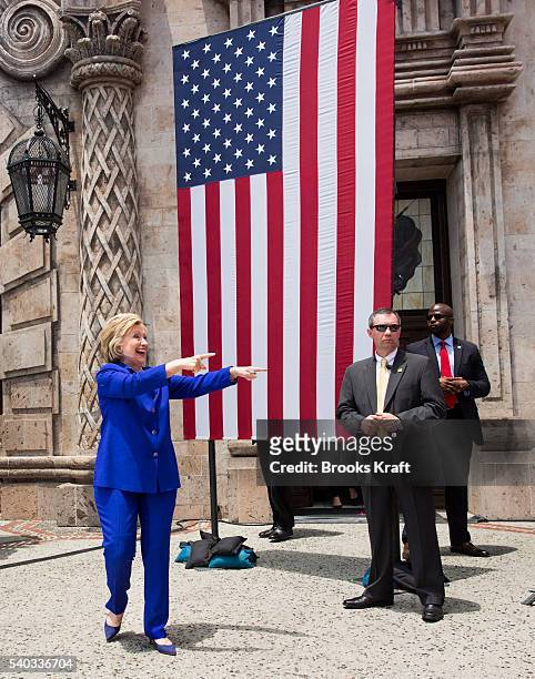Democratic presidential candidate Hillary Clinton arrives for a campaign rally at La Fachada Plaza Mexico, June 6, 2016 in Lynwood, CA. .
