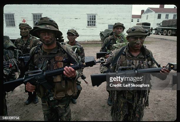 Ecuadorian soldiers train with US troops during a military exercise. The Special Forces are training Venezuelans and Ecuadorians in counterinsurgency...