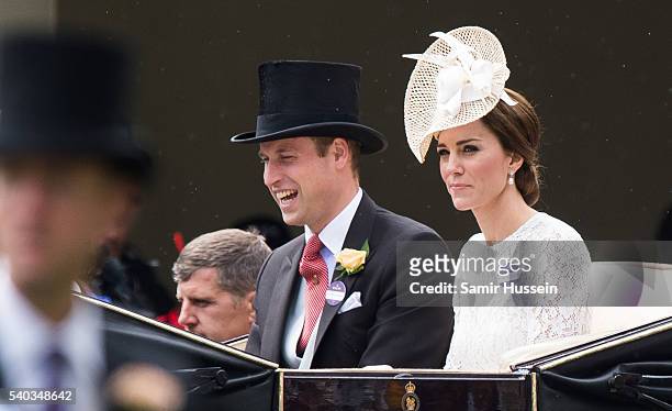 Prince William, Duke of Cambridge and Catherine, Duchess of Cambridge arrive by carriage on day 2 of Royal Ascot at Ascot Racecourse on June 8, 2016...