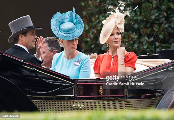 Sophie Countess of Wessex and Crown Princess Mary of Denmark arrive by carrieage for day 2 of Royal Ascot at Ascot Racecourse on June 8, 2016 in...