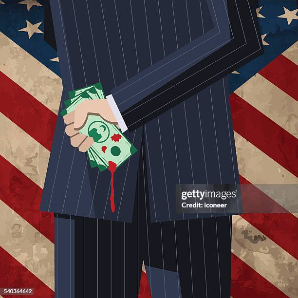 business man with money on grunge old american flag - evil stock illustrations