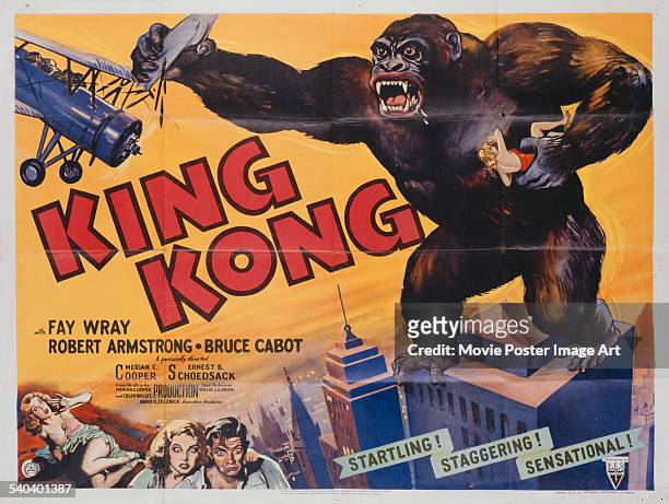 Poster for Merian C. Cooper's 1933 adventure film'King Kong' starring Fay Wray and Bruce Cabot.