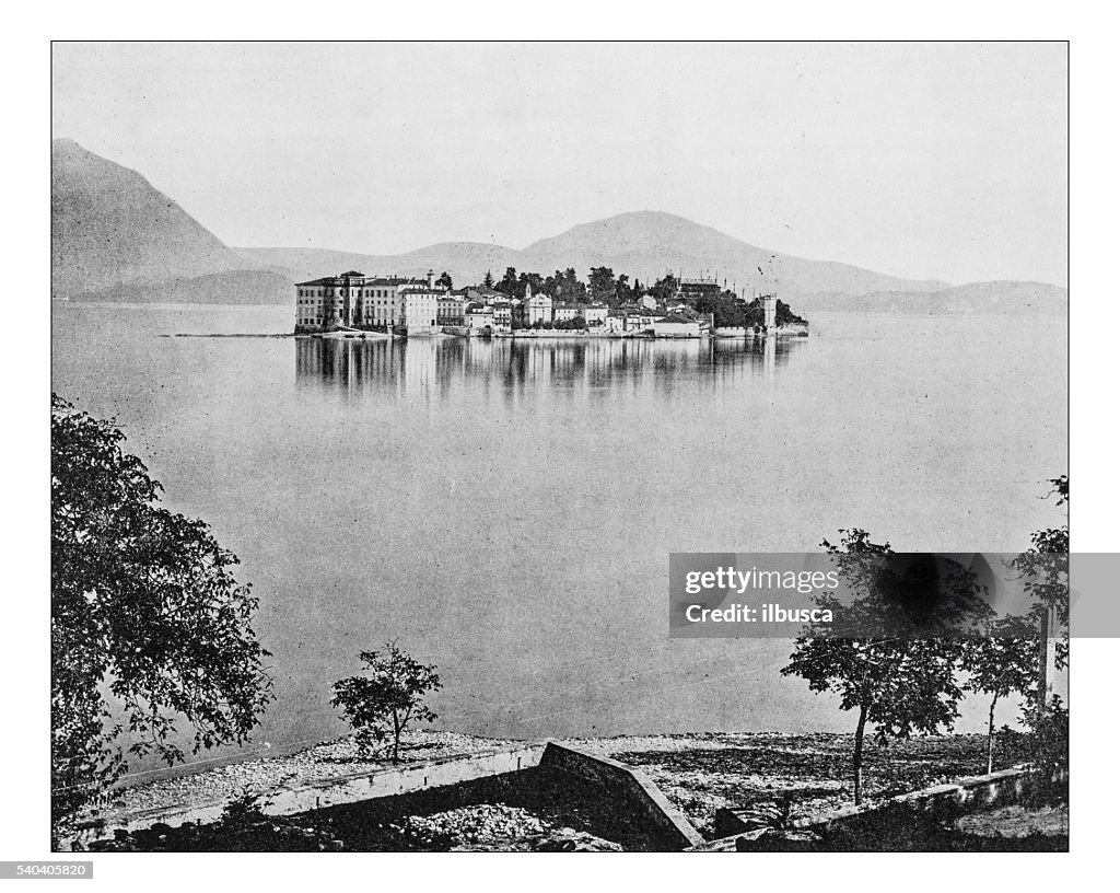 Antique photograph of view of Lake Maggiore-Isola Bella (Italy)-19th century