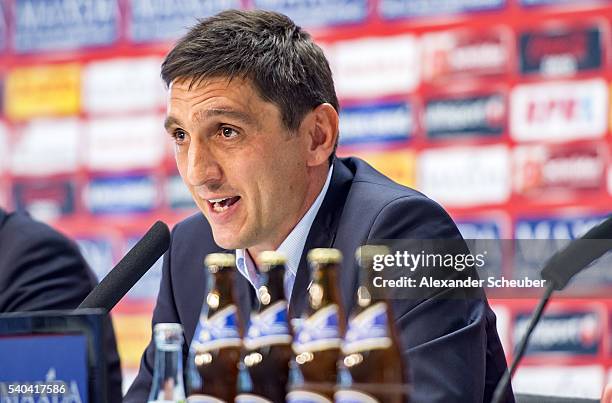 Head coach Tayfun Korkut during the new head coach press conference at Fritz-Walter-Stadion on June 15, 2016 in Kaiserslautern, Germany.