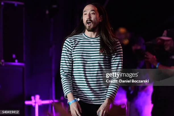 Steve Aoki performs during the Doritos #MixArcade at L.A. LIVE on June 14, 2016 in Los Angeles, California.