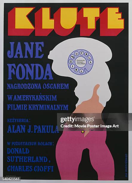 Poster for the Polish release of Alan J. Pakula's 1971 crime thriller, 'Klute'. The film stars Donald Sutherland and Jane Fonda.