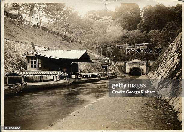 An entrance to one of the tunnels of the canals which connects Lake Biwa with the city of Kyoto, Japan. This canal cost 1 000 yen and was constructed...