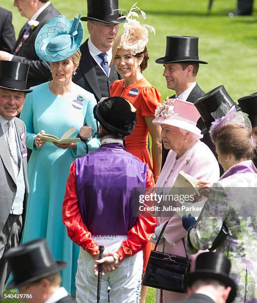 Crown Princess Mary of Denmark, Sophie, Countess of Wessex, Prince Edward, Earl of Wessex, and Queen Elizabeth II, attend day 2 of Royal Ascot at...