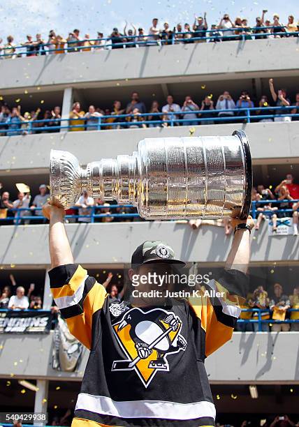 Kris Letang of the Pittsburgh Penguins celebrates during the Victory Parade and Rally on June 15, 2016 in Pittsburgh, Pennsylvania.