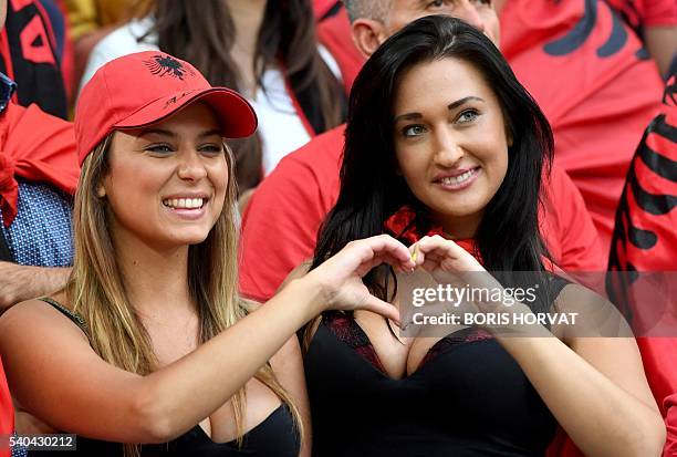 Albania supporters cheer prior to the Euro 2016 group A football match between France and Albania at the Velodrome stadium in Marseille on June 15,...