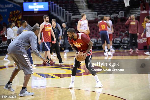 Kyrie Irving of the Cleveland Cavaliers during practice and media availability as part of the 2016 NBA Finals on June 15, 2016 at Quicken Loans Arena...