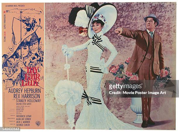 Poster for the Italian release of George Cukor's 1964 musical, 'My Fair Lady', starring Audrey Hepburn and Rex Harrison.