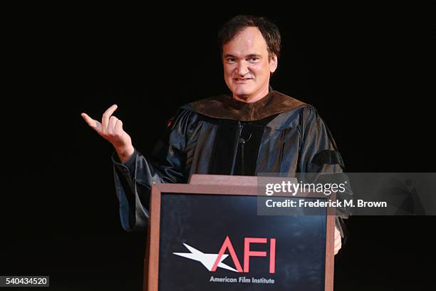 Quentin Tarantino attends the 2016 AFI Conservatory commencement ceremony at TCL Chinese Theatre on June 15, 2016 in Hollywood, California. The...