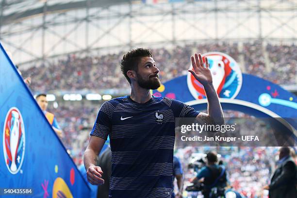 Olivier Giroud of France walks down the tunnel during the UEFA EURO 2016 Group A match between France and Albania at Stade Velodrome on June 15, 2016...