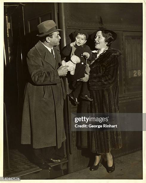 Photo shows Edward G. Robinson who just completed the starring role in Columbia Pictures' The Whole Town's Talking, as he arrives in New York from...