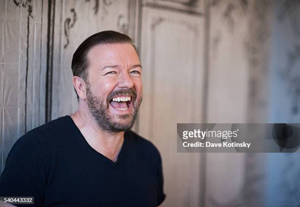 Ricky Gervais arrives at AOL Build Speaker Series to discuss 'Special Correspondents' at AOL Studios In New York on June 15, 2016 in New York City.