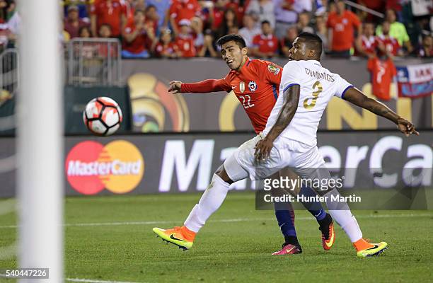 Edson Puch of Chile takes a shot during a group D match between Chile and Panama at Lincoln Financial Field as part of Copa America Centenario US...