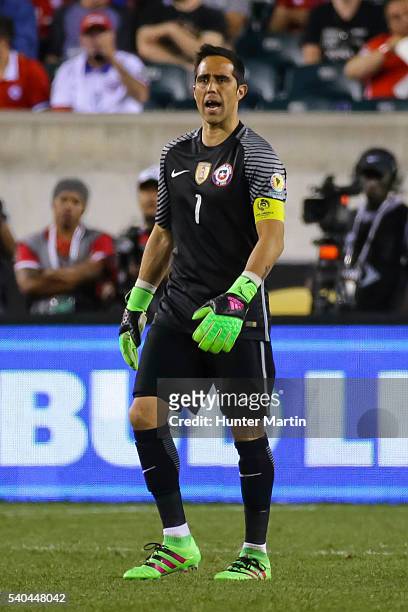 Claudio Bravo of Chile stands in goal during a group D match between Chile and Panama at Lincoln Financial Field as part of Copa America Centenario...