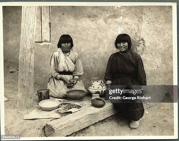 Pueblo Indians of New Mexico making pottery. Undated photograph.