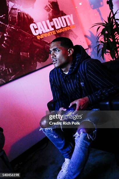 Jordan Clarkson Stops By E3 To Check Out "Call Of Duty: Infinite Warfare" at Los Angeles Convention Center on June 15, 2016 in Los Angeles,...