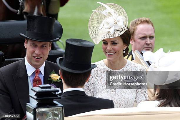 Prince William, Duke of Cambridge and his wife Catherine, Duchess of Cambridge arriving at Royal Ascot Race Course on June 15, 2016 in Ascot, England