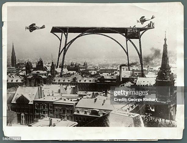 Fake picture of an airplane landing over a "large German city" is seen here, which editors published as an April Fool joke on their readers....