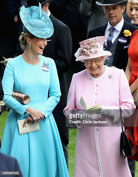 Queen Elizabeth II and Sophie, Countess of Wessex attend the second day of Royal Ascot at Ascot Racecourse on June 15, 2016 in Ascot, England.