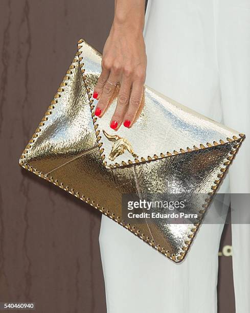 Actress Irene Arcos, bag detail, attends the 'Magnum summer' photocall at Me hotel on June 15, 2016 in Madrid, Spain.