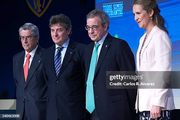 Miguel Angel Bufala, Fernando Galindo, President of Telefonica Foundation Cesar Alierta and Princess Elena of Spain attend "Todos Somos Estudiantes"...